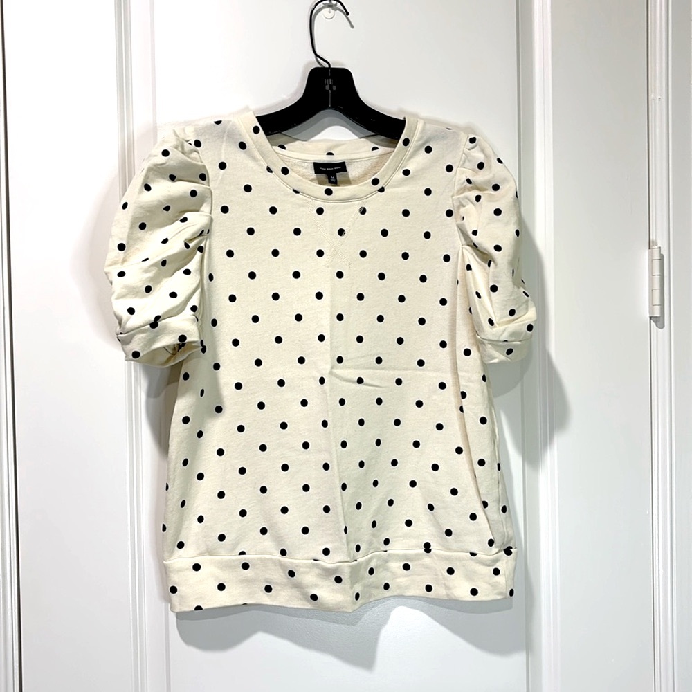 Who What Wear Short Puffy Sleeve Polka Dotted Sweatshirt Size Medium